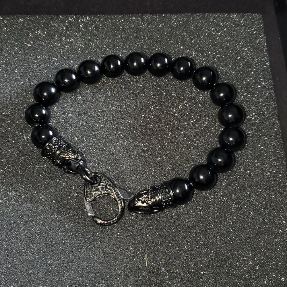 Black onyx stainless bracelet with cz